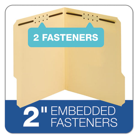 Top Tab Fastener Folder, 0.75" Expansion, 2 Fasteners, Letter Size, Manila Exterior, 50/box