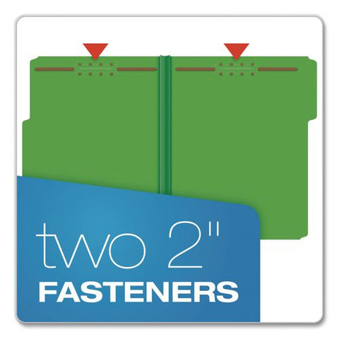 Top Tab Fastener Folder, 2" Expansion, 2 Fasteners, Letter Size, Dark Green Exterior, 25/box