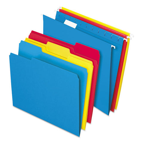 Combo Filing Kit, Letter Size, (12) 1/5-cut Exterior Hanging File Folders, (12) 1/3-cut File Folders, Assorted Colors