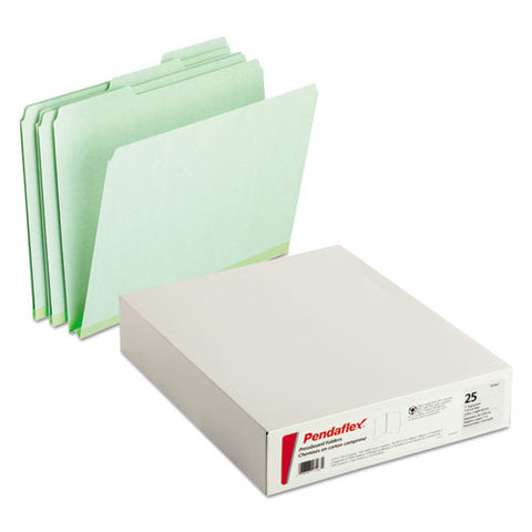 Pressboard Expanding File Folders, 1/3-cut Tabs: Assorted, Letter Size, 1" Expansion, Green, 25/box