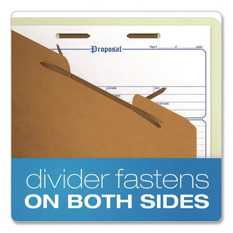 Reinforced Pressboard Classification Folders, 1.75" Expansion, 1 Divider, 4 Fasteners, Letter Size, Green Exterior, 10/box