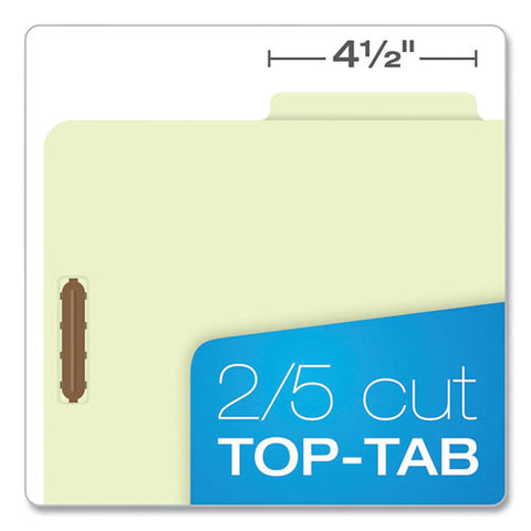 Six-section Pressboard Classification Folders, 2" Expansion, 2 Dividers, 6 Fasteners, Letter Size, Green Exterior, 10/box