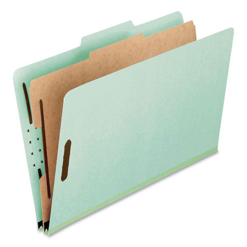 Four-section Pressboard Classification Folders, 2" Expansion, 1 Divider, 4 Fasteners, Legal Size, Light Green, 10/box