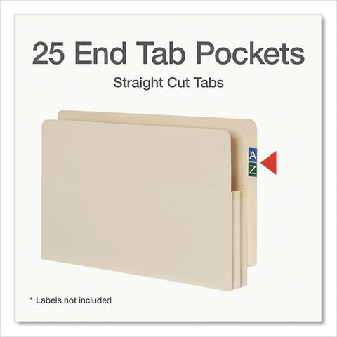 Manila Reinforced File Pocket, 1.75" Expansion, Legal Size, Manila, 25/box