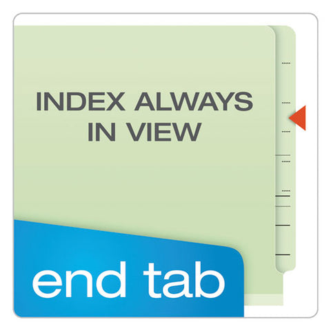 End Tab Classification Folders, 2.5" Expansion, 2 Dividers, 6 Fasteners, Letter Size, Pale Green Exterior, 10/box