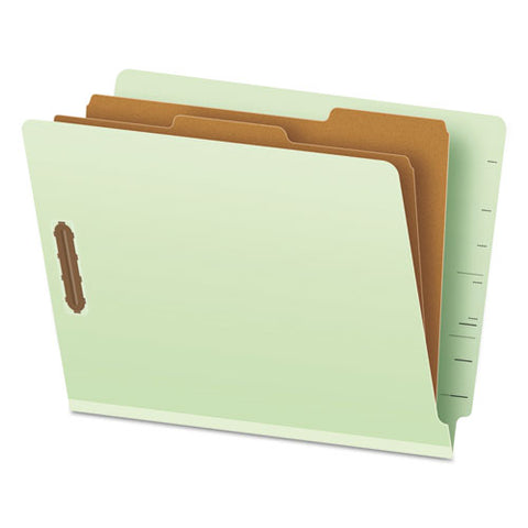 End Tab Classification Folders, 2.5" Expansion, 2 Dividers, 6 Fasteners, Letter Size, Pale Green Exterior, 10/box