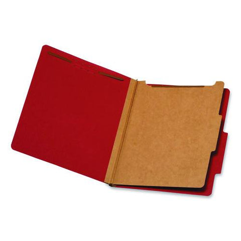 Colored Pressboard Top Tab Classification Folders, 1.75" Expansion, 1 Divider, 4 Fasteners, Letter Size, Bright Red, 10/box