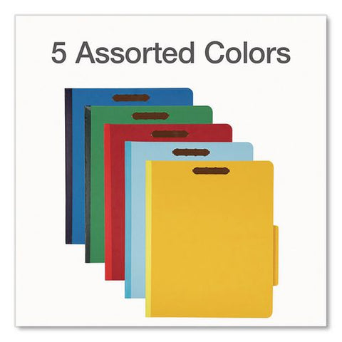 Pressboard Top Tab Classification Folders, 2/5-cut Tab, Expands 2.5", 2 Dividers, 6 Fasteners, Letter Size, Assorted, 10/box