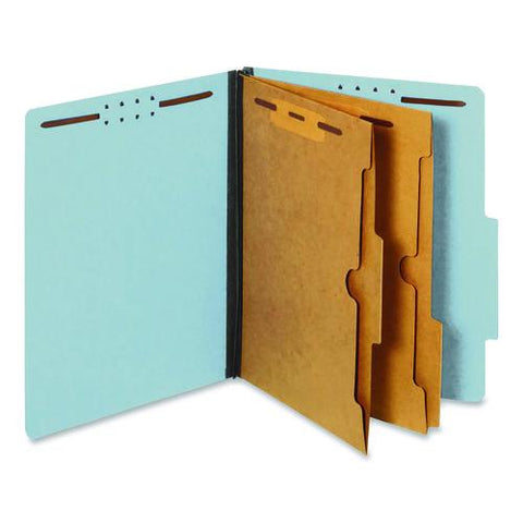 Pressboard Classification Folders With Two Full-pocket Dividers, 2.5" Expansion, 6 Fasteners, Letter Size, Light Blue, 10/box