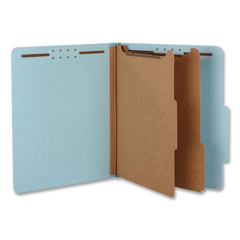 Colored Pressboard Top Tab Classification Folders, 2.5" Expansion, 2 Dividers, 6 Fasteners, Letter Size, Light Blue, 10/box
