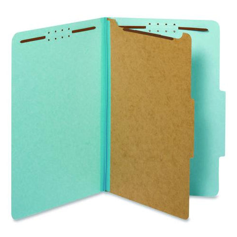 Colored Pressboard Top Tab Classification Folders, 1.75" Expansion, 1 Divider, 4 Fasteners, Legal Size, Light Blue, 10/box