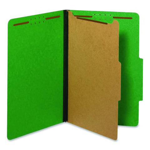 Colored Pressboard Top Tab Classification Folders, 1.75" Expansion, 1 Divider, 4 Fasteners, Legal Size, Dark Green, 10/box