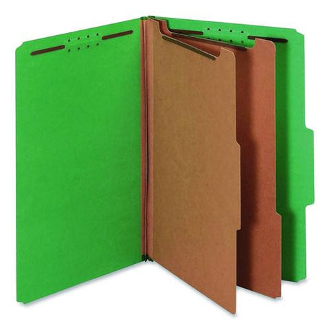 Colored Pressboard Top Tab Classification Folders, 2.5" Expansion, 2 Dividers, 6 Fasteners, Legal Size, Dark Green, 10/box
