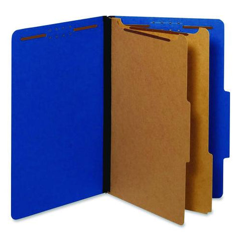 Colored Pressboard Top Tab Classification Folders, 2.5" Expansion, 2 Dividers, 6 Fasteners, Legal Size, Dark Blue, 10/box