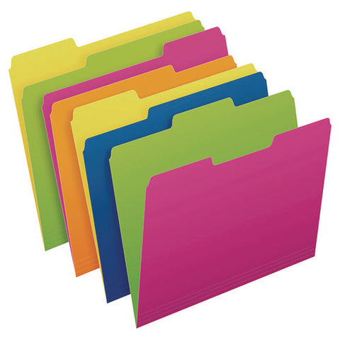 Glow Twisted 3-tab File Folder, 1/3-cut Tabs: Assorted, Letter Size, 0.25" Expansion, Assorted Colors, 12/pack