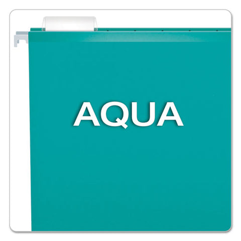 Colored Reinforced Hanging Folders, Letter Size, 1/5-cut Tabs, Aqua, 25/box