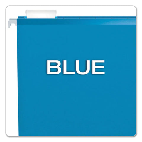 Colored Reinforced Hanging Folders, Letter Size, 1/5-cut Tabs, Blue, 25/box