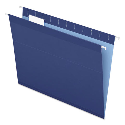 Colored Reinforced Hanging Folders, Letter Size, 1/5-cut Tabs, Navy, 25/box