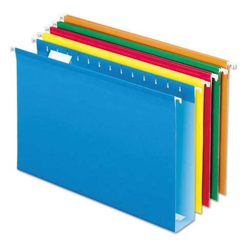 Extra Capacity Reinforced Hanging File Folders With Box Bottom, 2" Capacity, Legal Size, 1/5-cut Tabs, Assorted Colors,25/bx