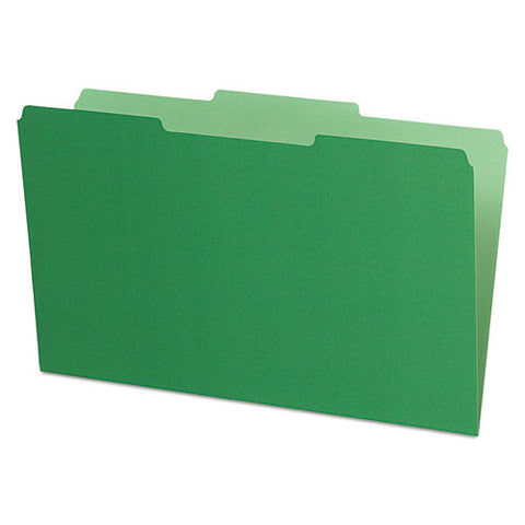 Interior File Folders, 1/3-cut Tabs: Assorted, Legal Size, Green, 100/box