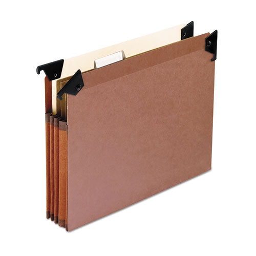 Premium Expanding Hanging File Pockets With Swing Hooks And Dividers, 3 Dividers With 1/5-cut Tabs, Letter Size, Brown, 5/box