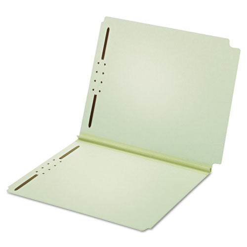 Dual-tab Pressboard Fastener Folder, 2" Expansion, 2 Fasteners, Letter Size, Light Green Exterior, 25/box