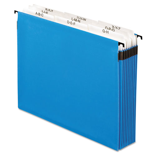 Surehook Nine-section Hanging Folder, 9 Sections, 5.25" Capacity, Letter Size, 1/5-cut Tabs, Blue