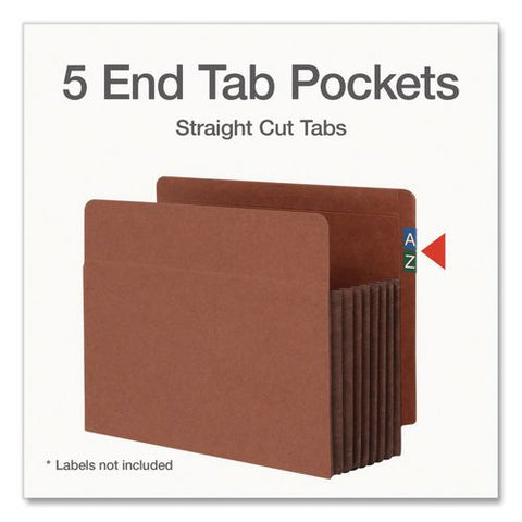 End Tab File Pocket, 7" Expansion, Letter Size, Brown, 5/box