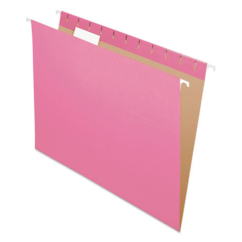 Colored Hanging Folders, Letter Size, 1/5-cut Tabs, Pink, 25/box