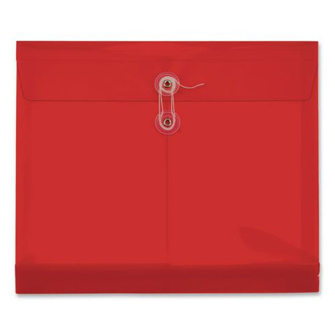 Premium Plastic Document File, 1.25" Expansion, 1 Section, String And Button Closure, Letter Size, Red, 5/pack