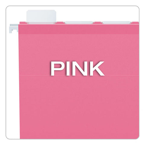 Ready-tab Colored Reinforced Hanging Folders, Letter Size, 1/5-cut Tabs, Pink, 20/box