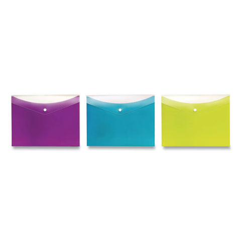 Dual Pocket Snap Envelope, 2 Sections, Snap Closure, Letter Size, Assorted Colors, 3/pack