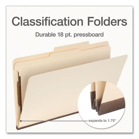Manila Top Tab Classification Folders, 2/5-cut Tab, Expands 1.75", 1 Divider, 4 Fasteners, Legal Size, Manila, 10/box
