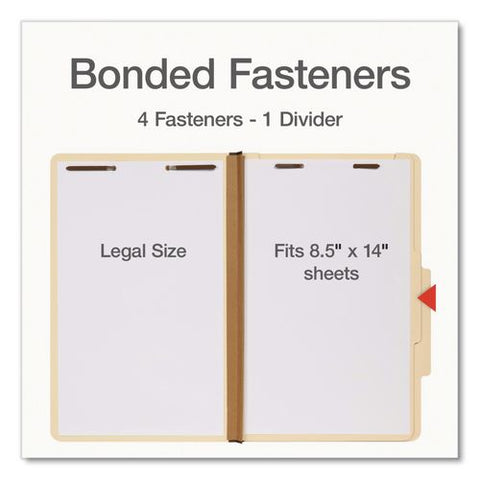 Manila Top Tab Classification Folders, 2/5-cut Tab, Expands 1.75", 1 Divider, 4 Fasteners, Legal Size, Manila, 10/box