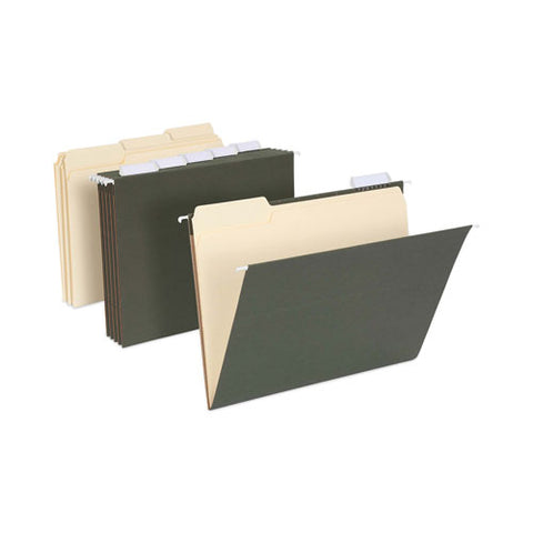 Hanging File Folder Combo Kit, Letter Size, (25) 1/5-cut Standard Green Hanging Folders, (50) 1/3-cut Manila File Folders