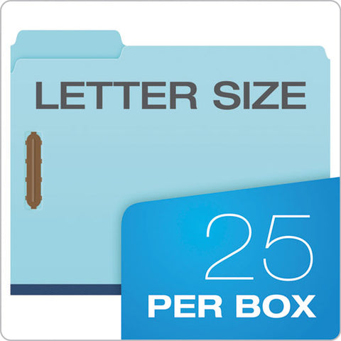 Heavy-duty Pressboard Folders With Embossed Fasteners, 1/3-cut Tabs, 1" Expansion, 2 Fasteners, Letter Size, Blue, 25/box