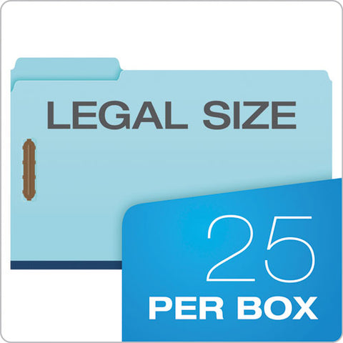 Heavy-duty Pressboard Folders With Embossed Fasteners, 1/3-cut Tabs, 1" Expansion, 2 Fasteners, Legal Size, Blue, 25/box