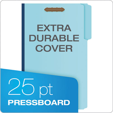 Heavy-duty Pressboard Folders With Embossed Fasteners, 1/3-cut Tabs, 1" Expansion, 2 Fasteners, Legal Size, Blue, 25/box