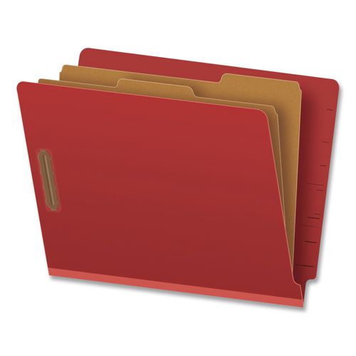 Heavy-duty Pressboard End Tab Classification Folders, Expands 2.5", 2 Dividers, 6 Fasteners, Letter Size, Red, 10/box