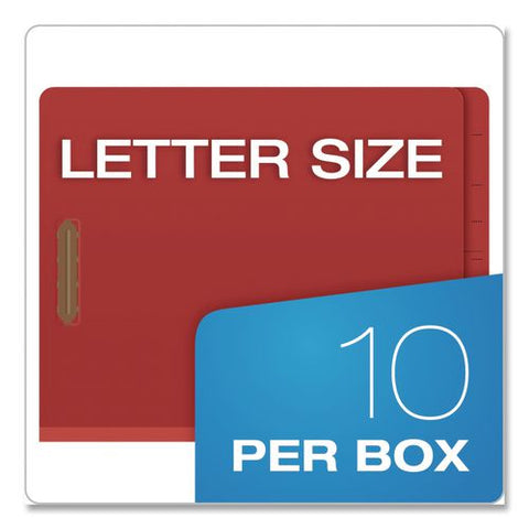 Heavy-duty Pressboard End Tab Classification Folders, Expands 2.5", 2 Dividers, 6 Fasteners, Letter Size, Red, 10/box