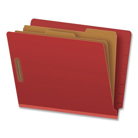 Heavy-duty Pressboard End Tab Classification Folders, Expands 2.5", 2 Dividers, 6 Fasteners, Letter Size, Red, 10/box