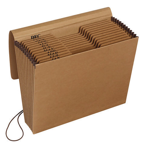 Kraft Indexed Expanding File, 12 Sections, Elastic Cord Closure, 1/12-cut Tabs, Letter Size, Brown