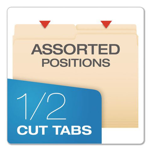 Reinforced Top File Folders, 1/2-cut Tabs: Assorted Positions, Letter Size, Manila, 100/box