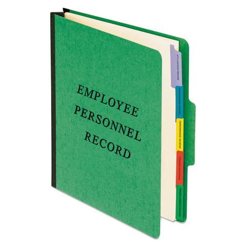 Vertical-style Personnel Folders, 2" Expansion, 5 Dividers, 2 Fasteners, Letter Size, Green Exterior