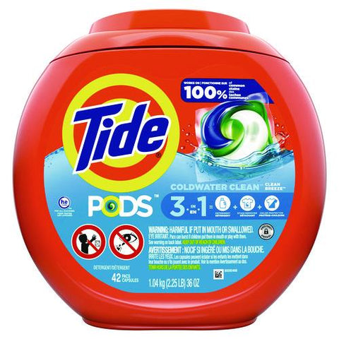 Pods Laundry Detergent, Clean Breeze, 36 Oz Tub, 42 Pacs/tub