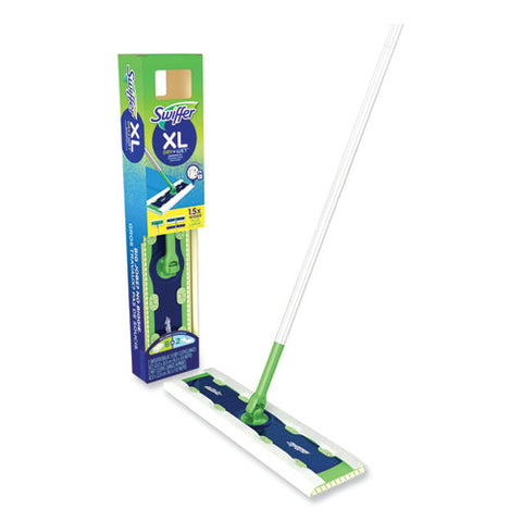 Sweeper Mop, Xl Dry + Wet Sweeping Kit, 16.5 X 9 White Cloth Head, 46" Green/silver Aluminum/plastic Handle