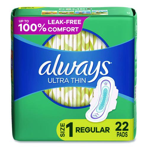 Ultra Thin Pads With Wings, Size 1, Regular Absorbency, 22 Pads/pack, 12 Packs/carton