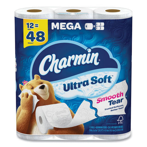 Ultra Soft Bathroom Tissue, Mega Roll, Septic Safe, 2-ply, White, 224 Sheets/roll, 12 Rolls/pack, 4 Packs/carton