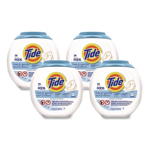 Pods Laundry Detergent, Free And Gentle, 63 Oz Tub, 76 Pacs/tub, 4 Tubs/carton