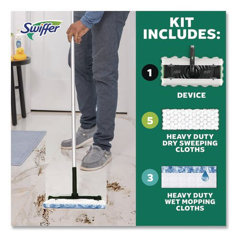 Sweep And Mop 2-in-1 Dry + Wet Floor Deluxe Mopping And Sweeping Kit, Silver Handle